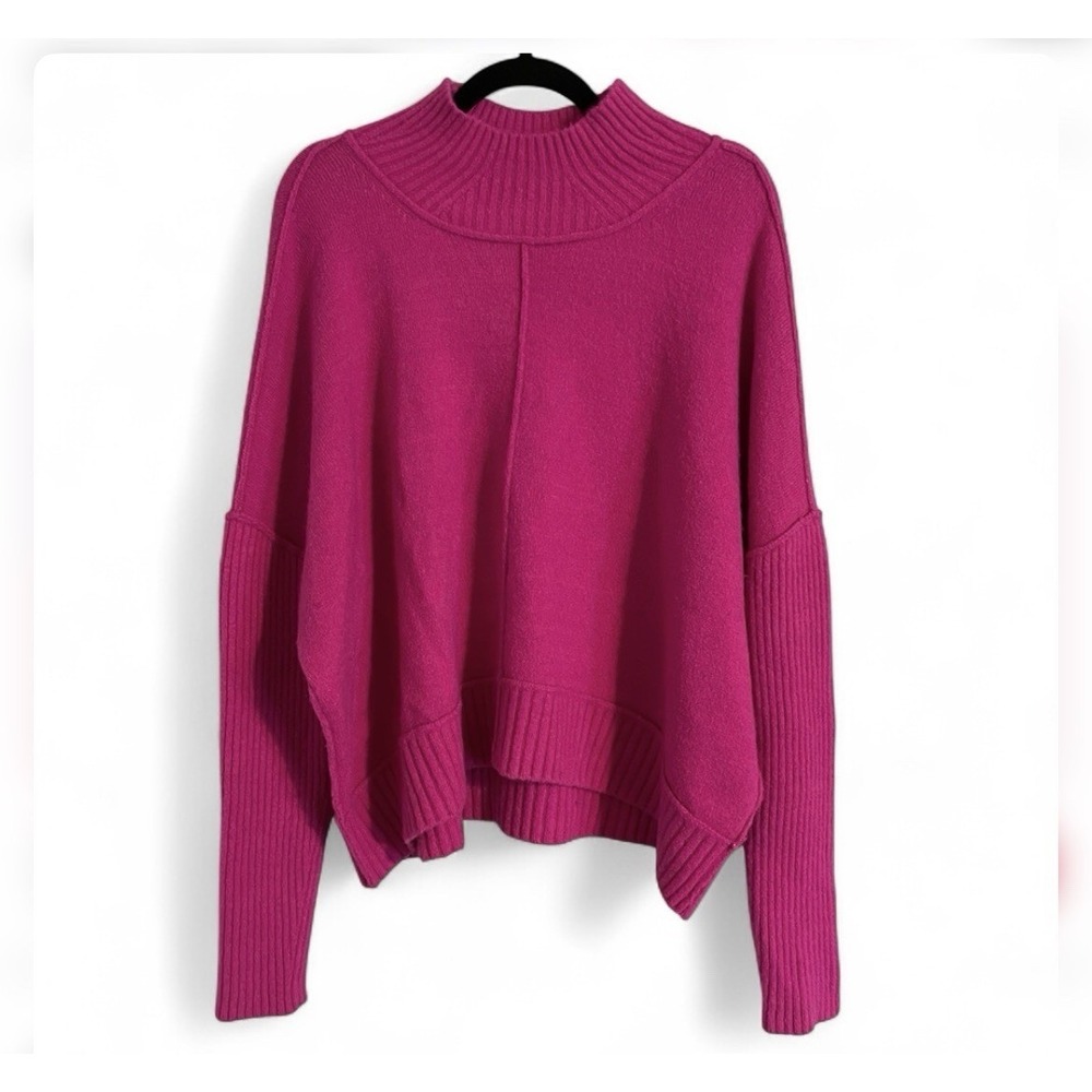 Maeve‎ Bright Pink Ribbed Mock Neck Sweater Wool Blend Large Feminine Pullover